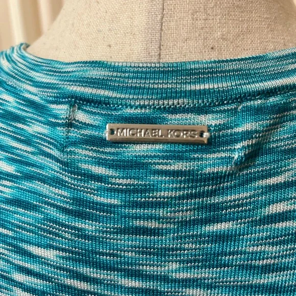Michael Kors Turquoise Space Dyed Patterned Knit Midi Dress - Picture 5 of 7